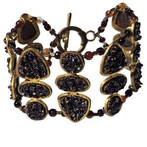 Elegant Handcrafted Brass Gemstone Beaded Bracelet Toggle Clasp Fashion Jewelry